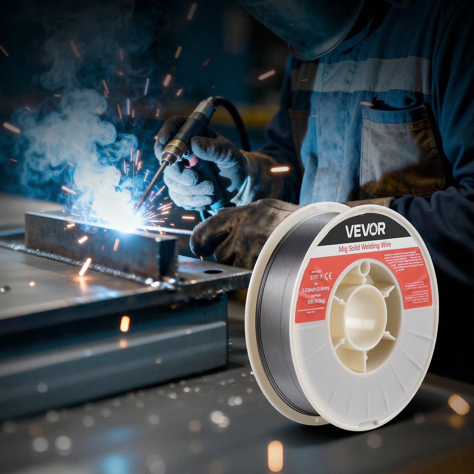 VEVOR Flux Core MIG Welding Wire, E71T-11 0.03-inch 10 LBS, Gasless Mild Steel Welding Wire with Low Spatter for All Position Arc Welding, Self-Shielded for Outdoor Use