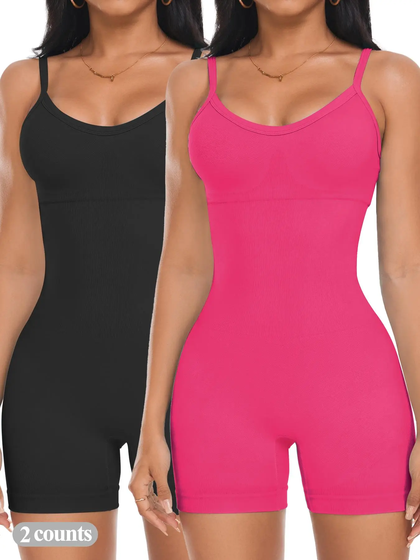 Women's Solid Color Adjustable Spaghetti Strap Ribbed Shapewear Bodysuit, High Stretch Tummy Control Hip Lifting Seamless Cami Shaper Romper, Ladies Firm Control Shapewear for All Seasons