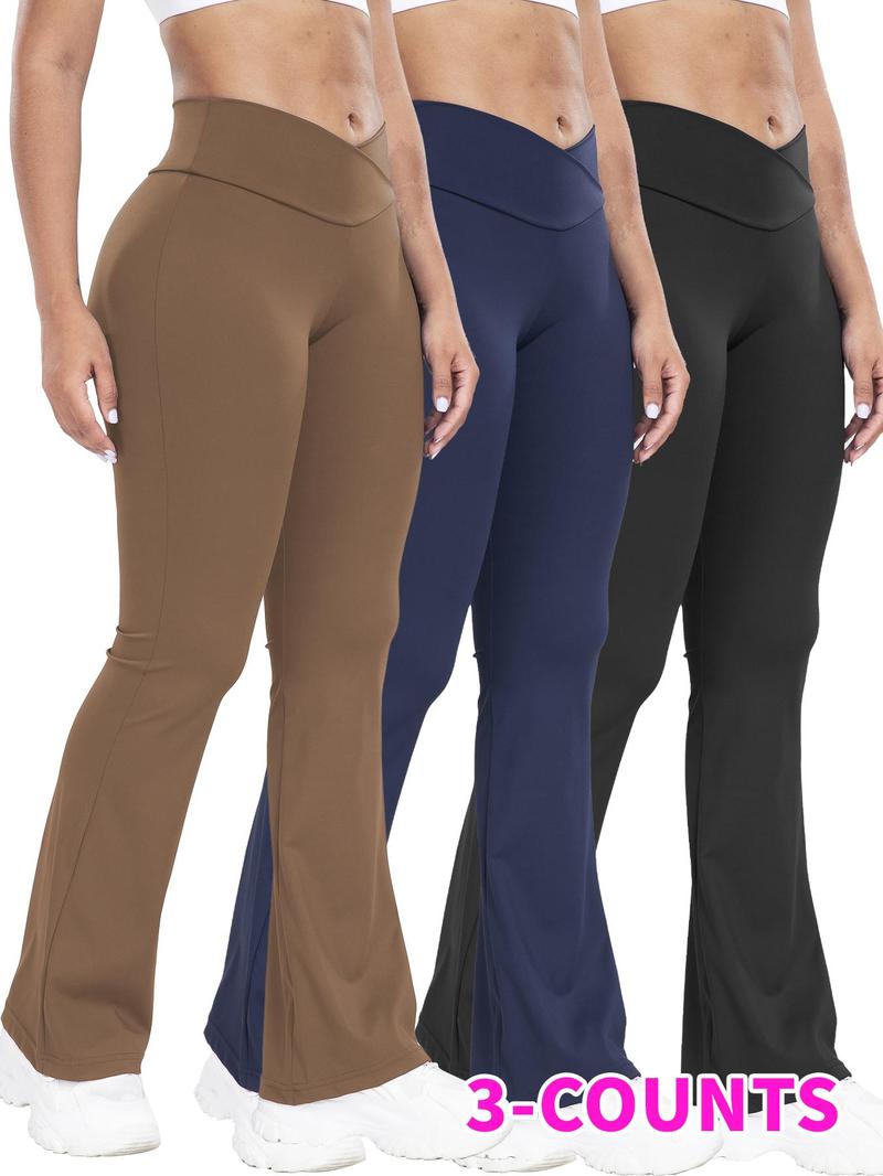 Women's Solid High Waist Flare Leg Leggings, Casual Comfy Tummy Control Skinny Pants for Yoga Gym Workout, Going Out Bottoms for All Seasons, Shaping Leggings