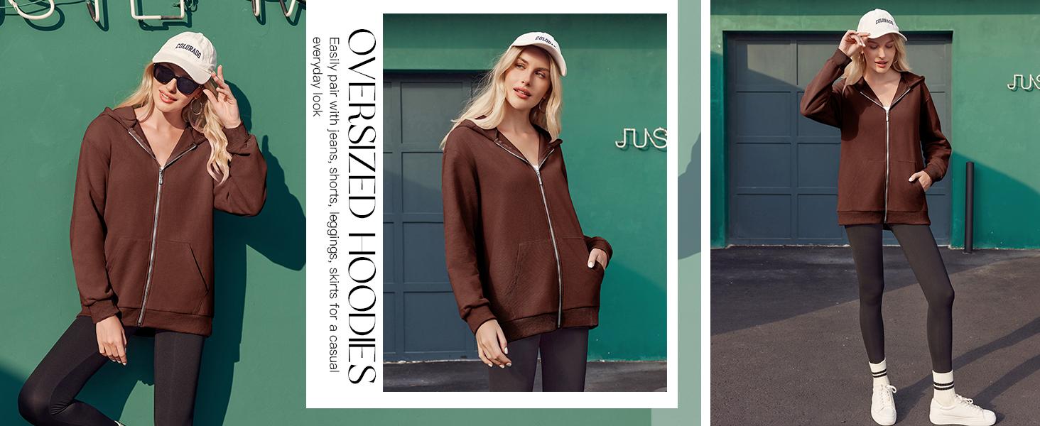 Yousify Women Casual Full Zip Up Plush Hoodie Comfy Loose Solid Sweatshirt Long Sleeve Jacket with Pockets