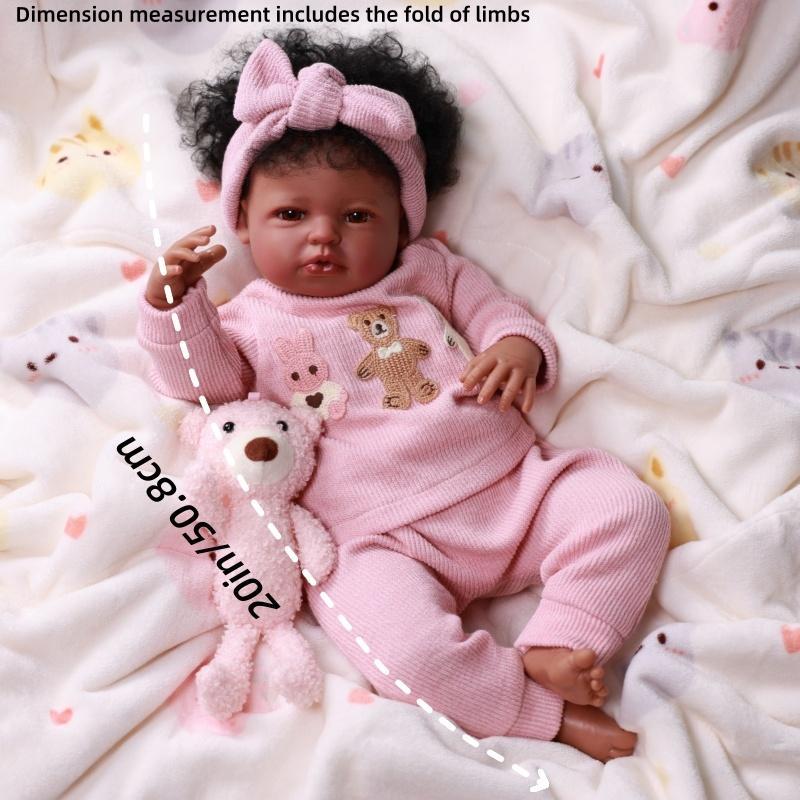 Babeside 20 Inch 8 Piece Baby Doll Set, Cloth Body + Vinyl Dark Skin, Unisex Toy with Gift Box and Feeding Accessories, Christmas New Year Birthday Gifts