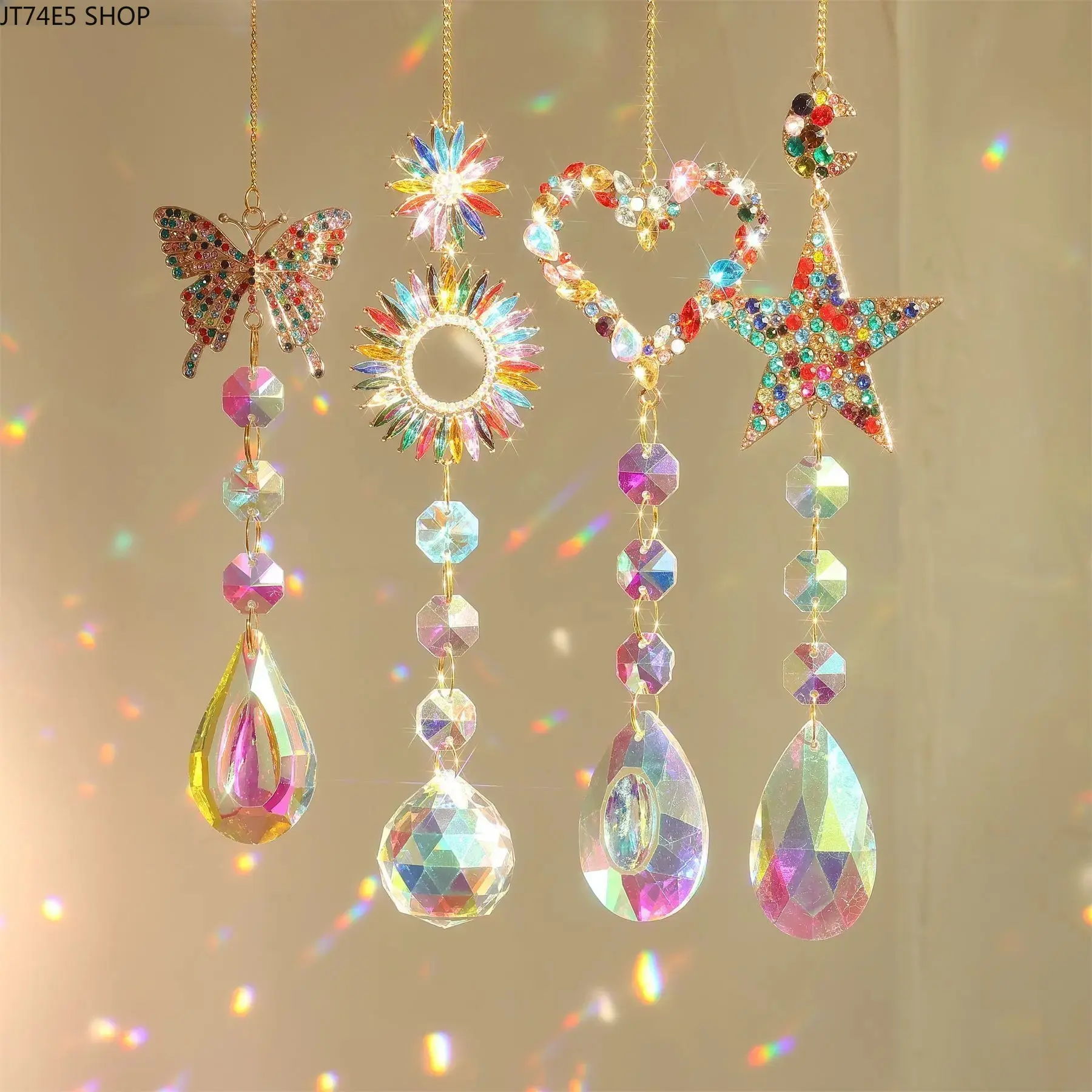 New Arrival Colorful Gemstone Sun Catchers, Heart/Star/Butterfly/Sun Shaped Crystal Rainbow Makers, Handmade Light-Gathering Hanging Ornaments, Boho Home Window Decor, Backyard Patio Yard Garden Outdoor Accessories & Housewarming Gifts