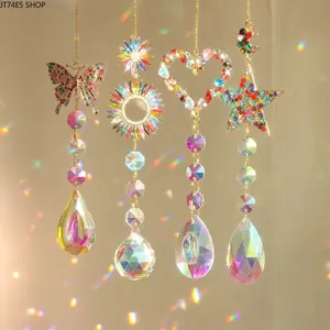 New Arrival Colorful Gemstone Sun Catchers, Heart/Star/Butterfly/Sun Shaped Crystal Rainbow Makers, Handmade Light-Gathering Hanging Ornaments, Boho Home Window Decor, Backyard Patio Yard Garden Outdoor Accessories & Housewarming Gifts