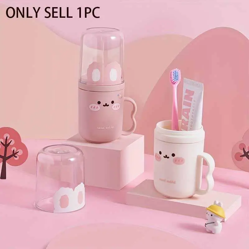 Portable Lightweight Travel Toothbrush Box Set with Cute Rabbit Design, Plastic Mouthwash Cup, Toothbrush Storage, Ideal for Business Trips & Vacations