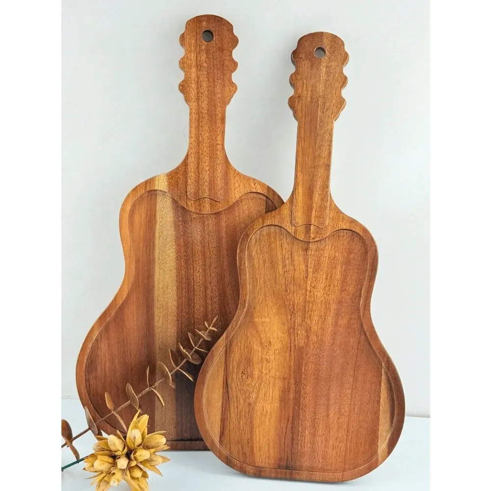 1pc Wooden Food Tray, Guitar Shape Creative Wood Tray, Perfect for Parties, Snacks, Steak, Cheese, Cake, Fruit, Desserts