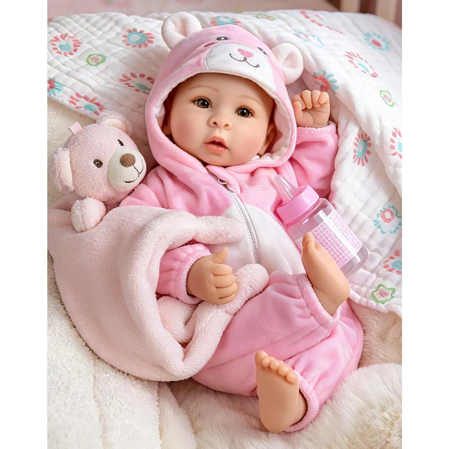 Baby Dolls Girl - 17" Real Life Baby Doll, Soft Body Doll with Feeding Toy Kit, Gift for Grandparents, New-Parents, Kids 3+