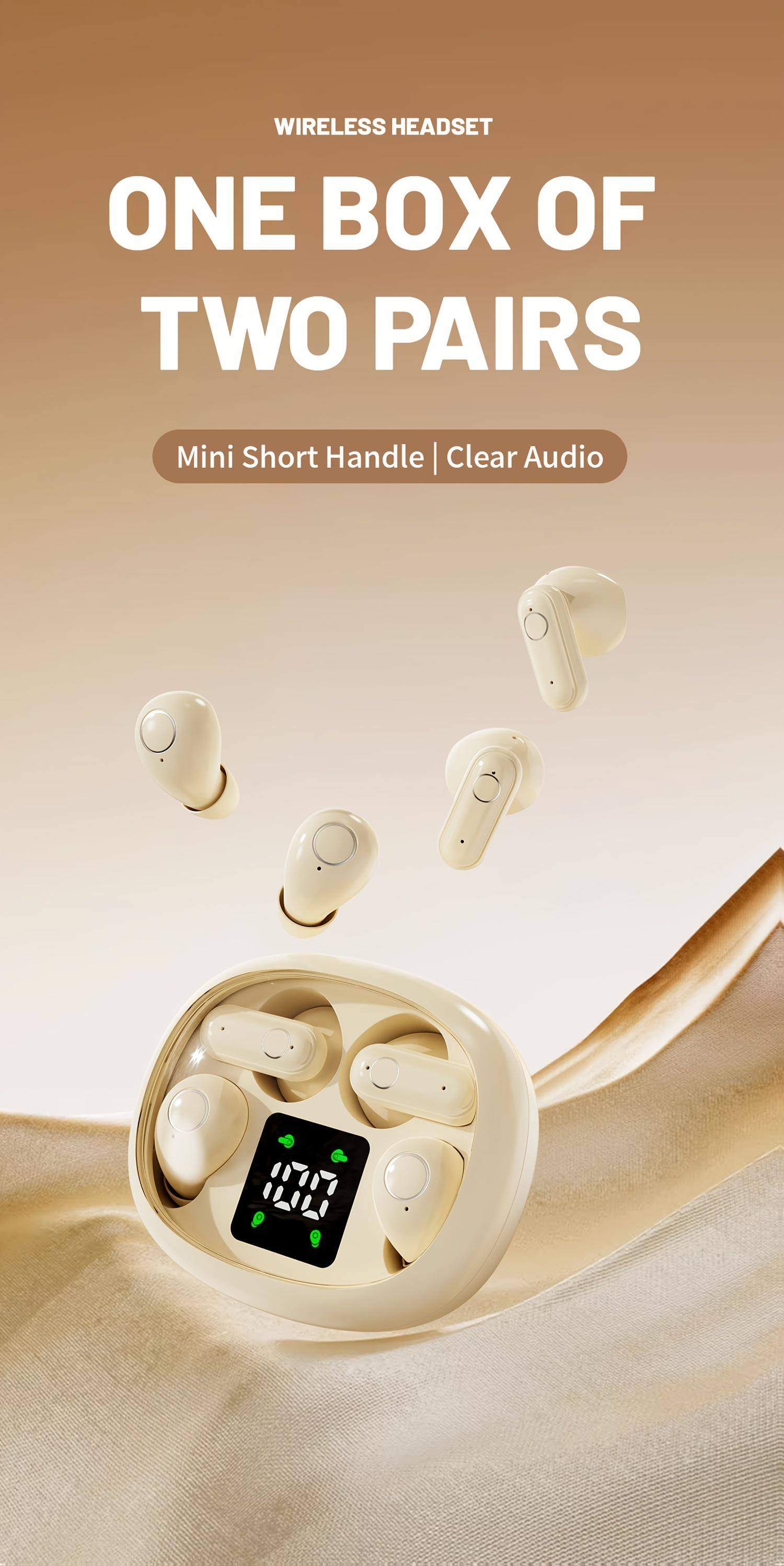 2 Pairs Wireless Earbuds – Mini Invisible Bluetooth 5.4 Headphones with LED Display, Perfect for Sleep, Sports & Gaming