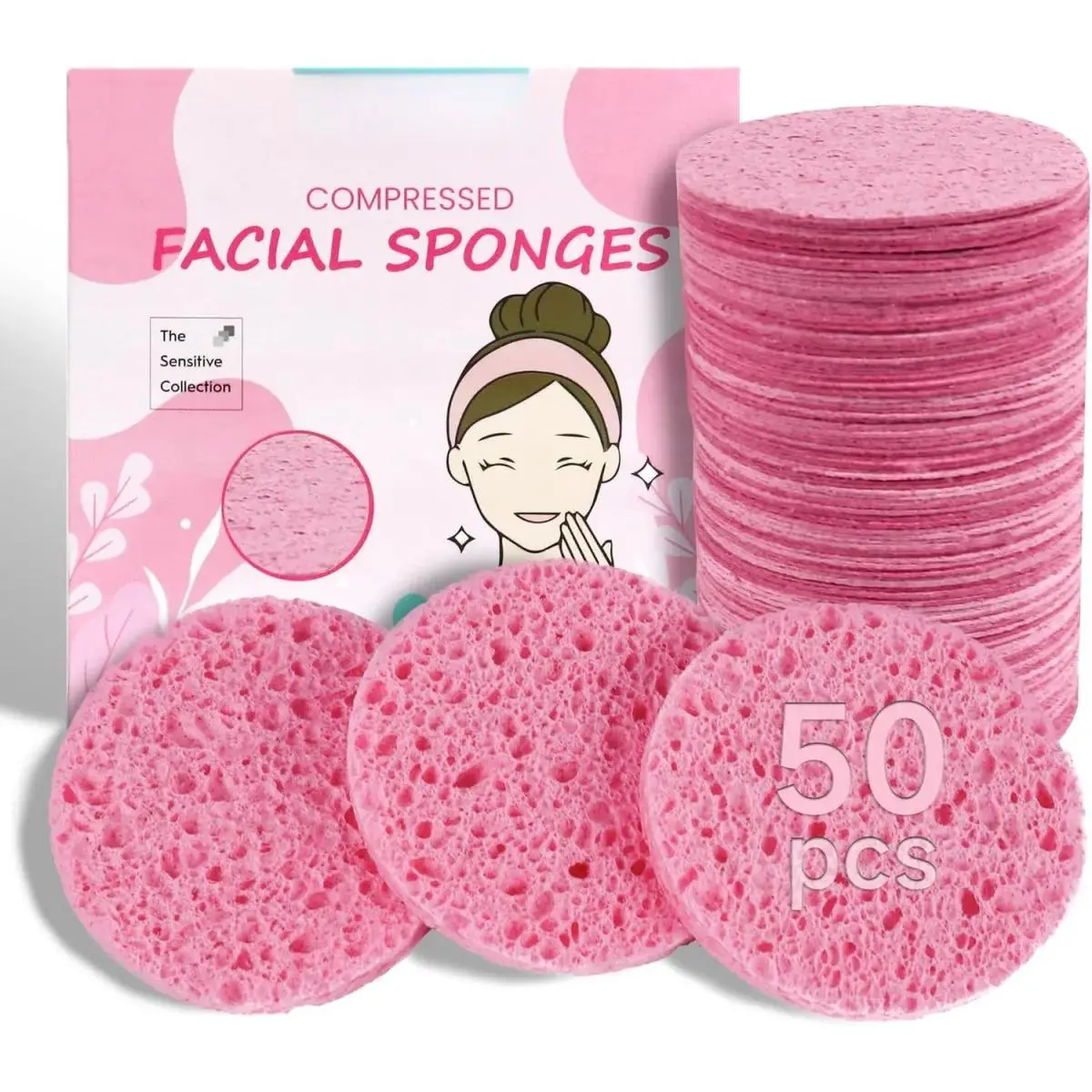 60 Count Multi-Pack Compressed Facial Sponges, 100% Natural Cellulose for Dirt Removal & Gentle Clean, Long Lasting Reusable Exfoliating Face Pads for All Skin Types & Travel, Fabric/Material, Cleansing, Compressed Sponges, Compact, Honey