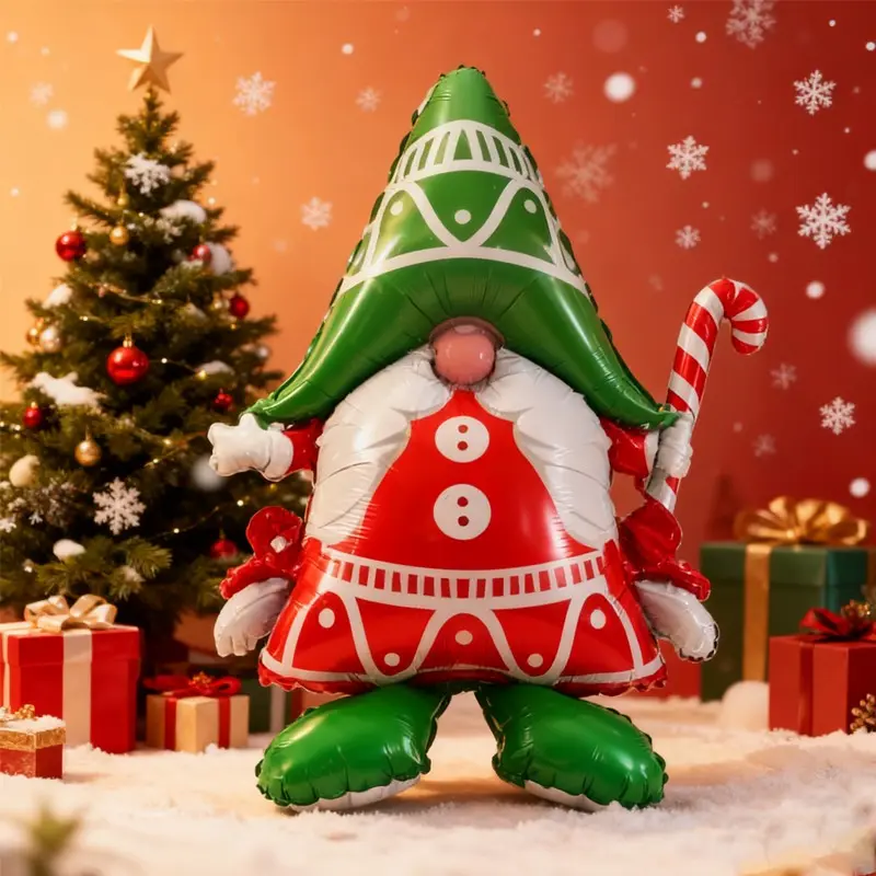 1pc Standing Christmas Party Elf Foil Balloon with Candy Stick, Holiday Decor, Photo Booth Prop, New Year Winter Festival Gift