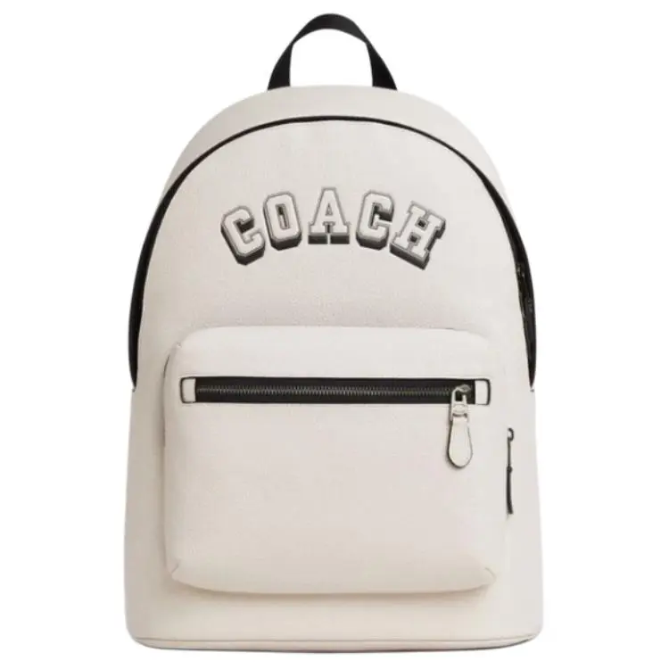 Coach Varsity 32 Logo Leather Backpack for Men, Black and White