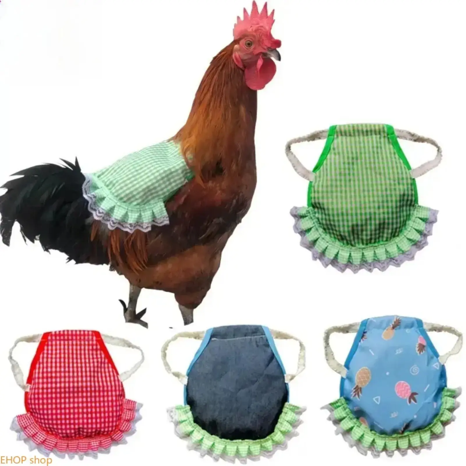 4 Pack Patterned Double Layer Chicken Saddle Aprons Feather Guard For Farm Hens Prevent Rooster Pecking Damage Poultry Protective Supply, Polyester, Assorted Prints, Double-Layered