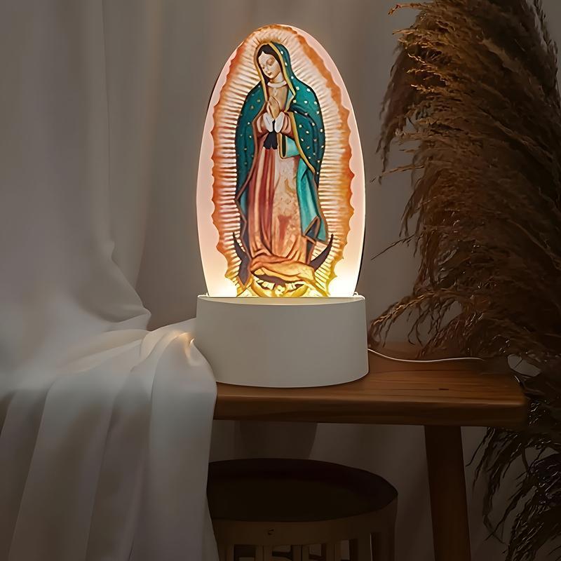 Aeropostale Vintage Guadalupe Night Light Oval Virgin Mary Statue LED Table Lamp Unique Artwork Compact Size Home & Holiday Decor