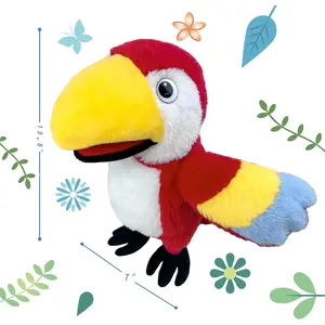 Puppets Parrot Hand Puppet,13.8" Animal Puppets Hand Puppets Bird Stuffed Animal Hand Puppets for Kids with Movable Mouth,Puppet Plush Multi-Color Toys Bird Puppet Role Play Teaching(Red)