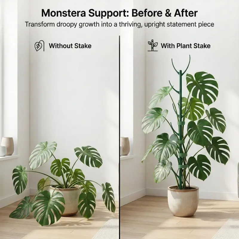 12pcs (10 support frames   2 rolls of) Monstera plant support poles, stackable tall poles with Velcro ties, specially designed for climbing plant support - durable trellis-style garden stakes, suitable for outdoor gardening