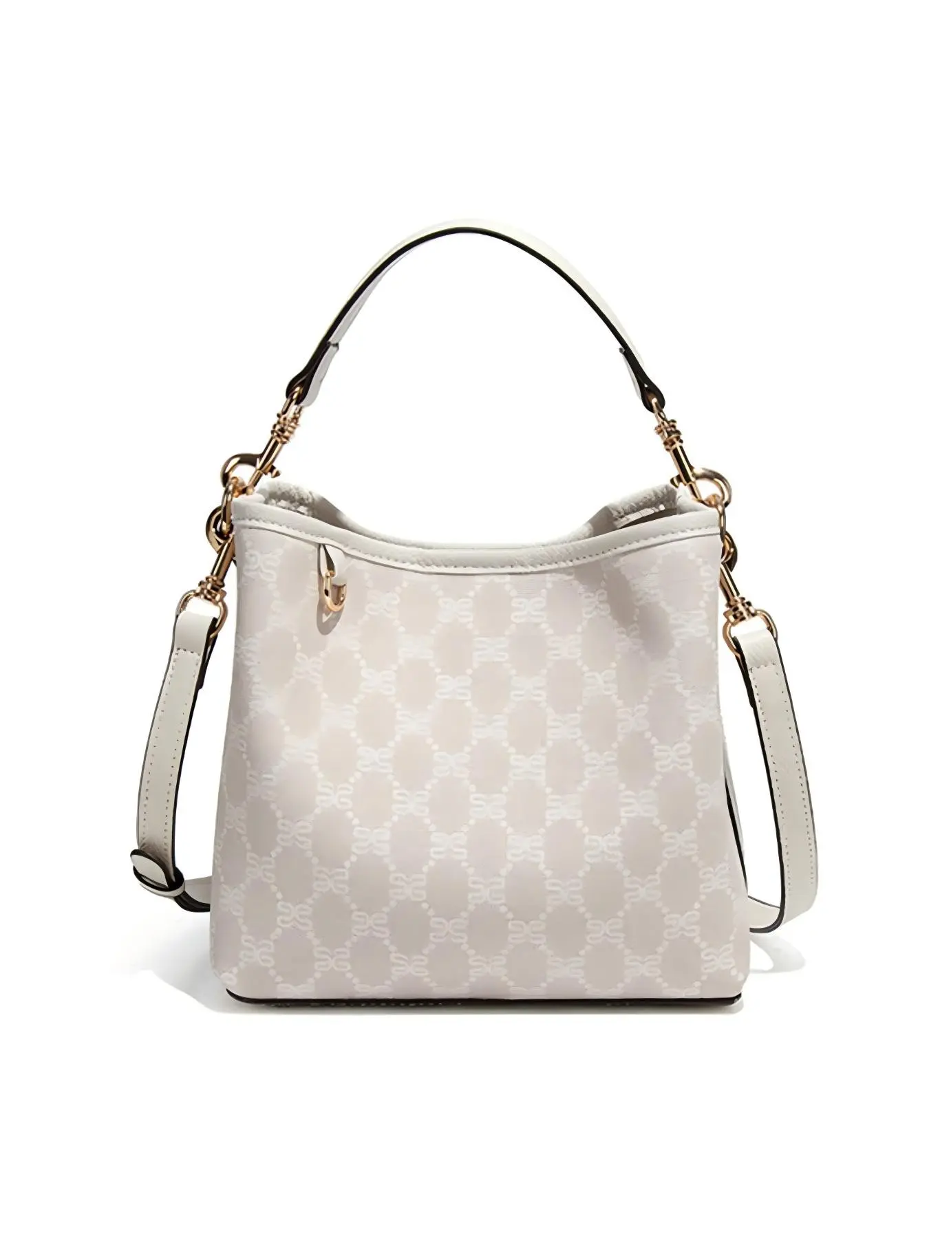 Vintage Monogram PVC Bucket Handbag, Bucket Purse, Multi-Compartment Crossbody Bag, Large Capacity, Side Slip Pocket, 2 Colors, Women's Shoulder Tote