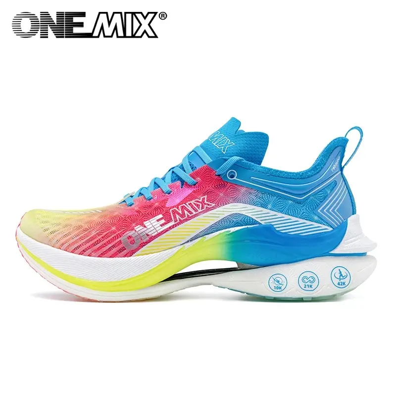 ONEMIX Carbon Plate Lace-Up Marathon Running Racing Shoes, Professional Stable Support, Shock Relief, Ultra-Light Rebound, Mesh Rubber Sneakers