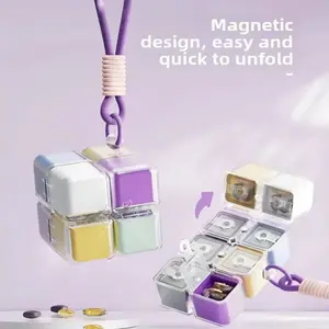 New Magnetic Cube Medicine Box with Lanyard, Portable 8-Compartment Storage, Simple Moisture-Proof Sealed Design, Compact & Secure