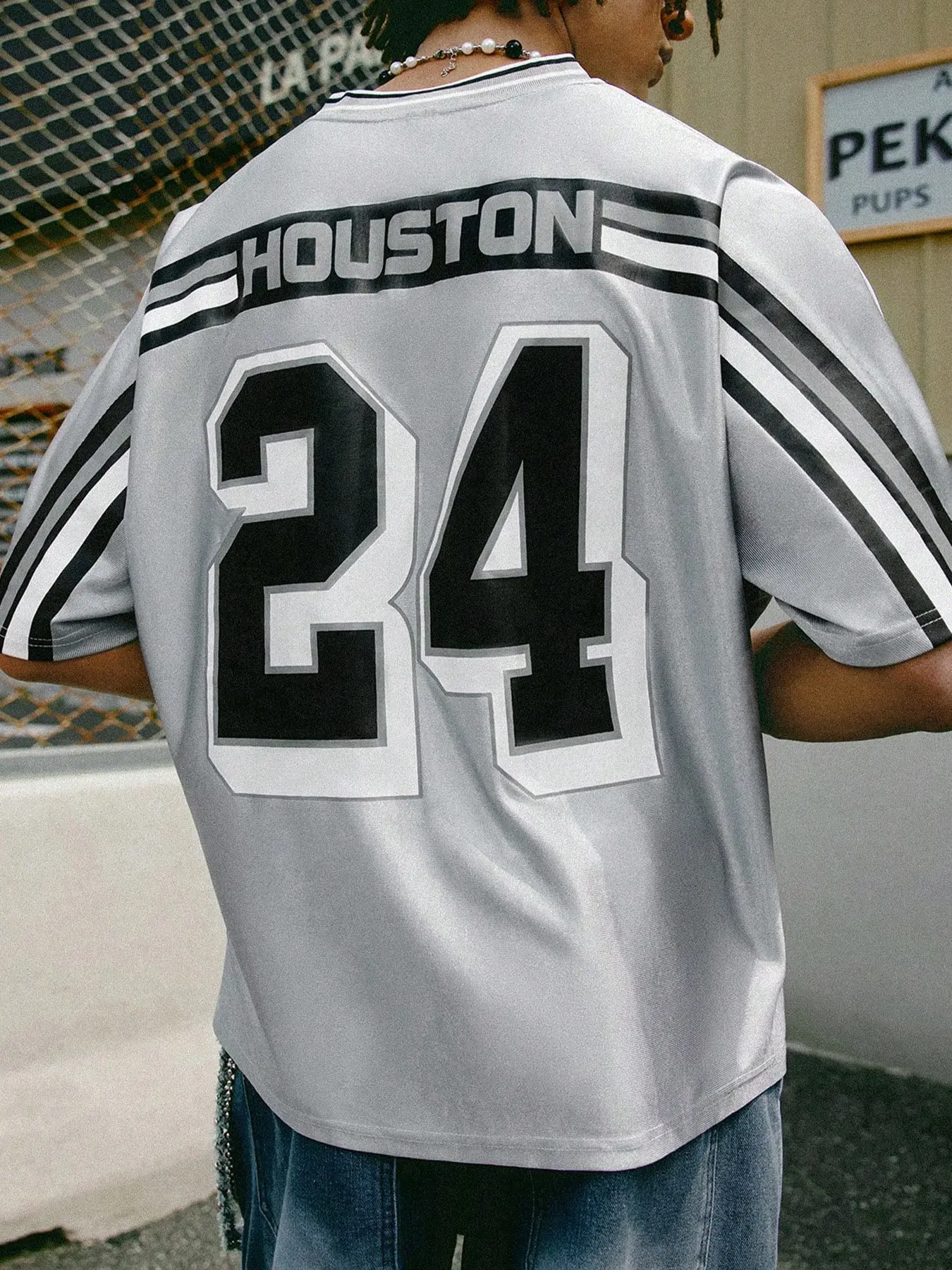 Retro Varsity Stripe Collar & Cuff Houston 24 Print Jersey Tee, Men's Oversized Casual Basketball Shirt Short Sleeve for Daily Wear, Spring Sale Deals 2026, Lightweight Mesh Fabric #springsaledeals2026 #everydayoutfits #houston24jersey #collegestyle