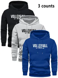 Men's 3-Pack Hooded Sweatshirts, Casual Geometric Pattern, Loose-Fitting, All Seasons, Fashionable Pullover Set, Trendy Streetwear