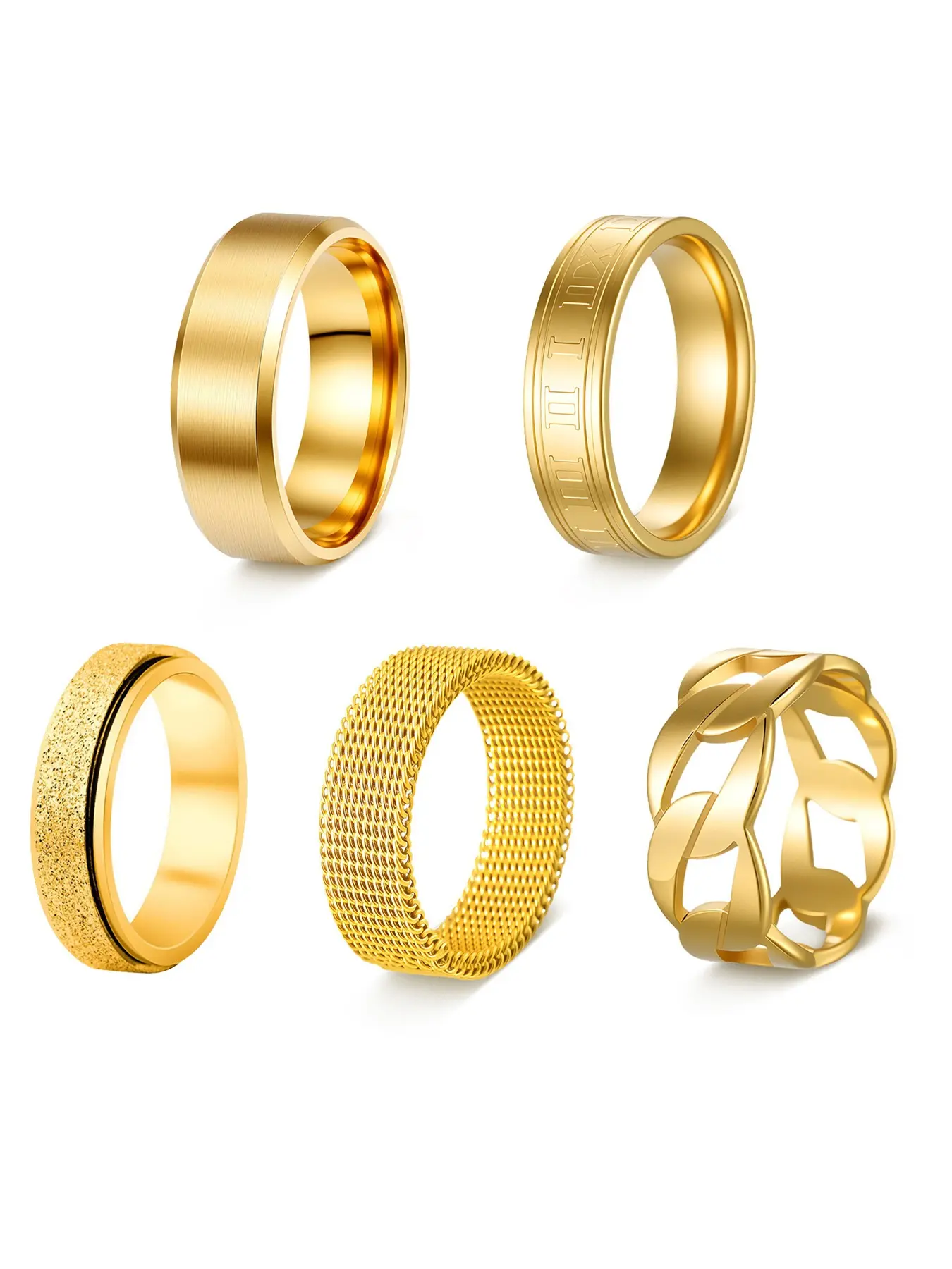 5 Pcs Fashion Stainless Steel Rings, Elegant Colorblock Design, Punk Style, Stackable, Gift for Men, Daily Wear, All Seasons