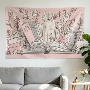 Floral Line Art Aesthetic Polyester Wall Tapestry - Large Horizontal Printed Decor Artwork, Living Room Room Decor, No Installation Required, Indoor-Outdoor Statement Wall Mural Tapestries Gift for Family