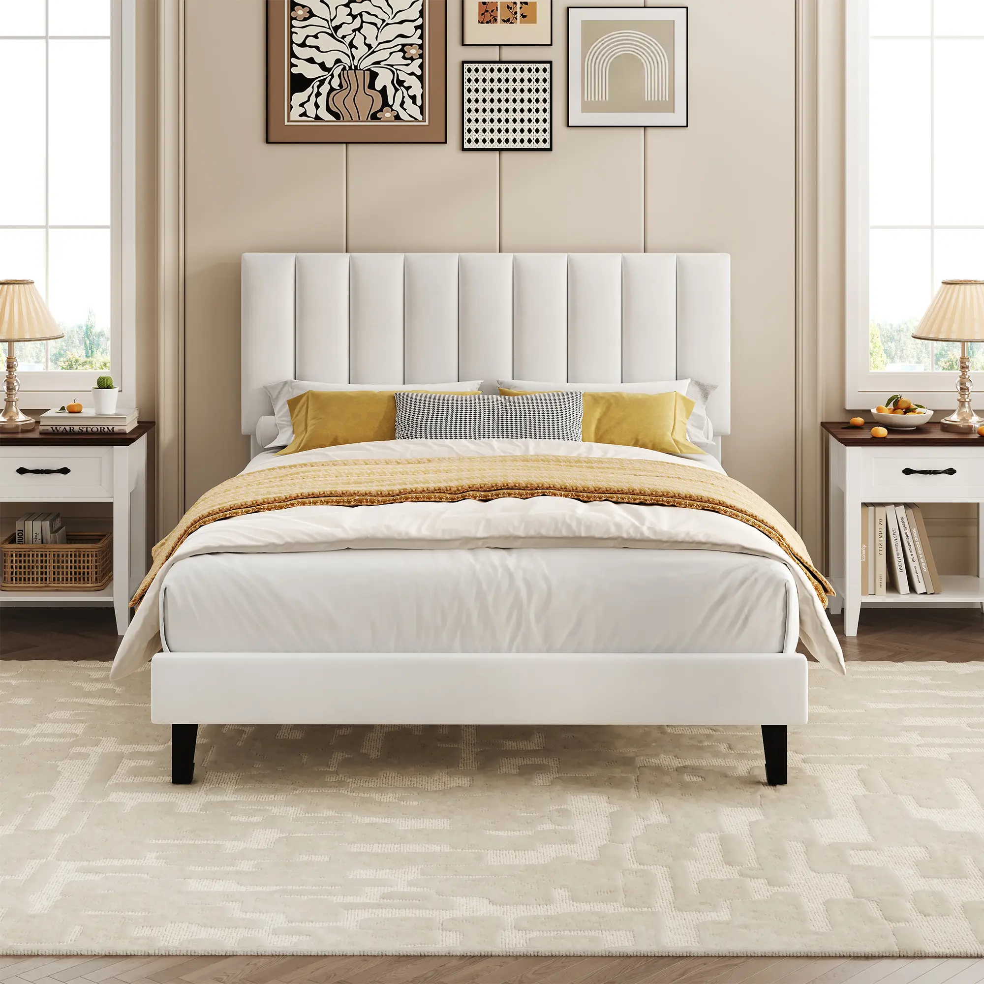 Modern Velvet Upholstered Platform Bed Frame - Adjustable Height Headboard - Sturdy Wooden Slats, No Box Spring Needed, Easy Assembly - Twin/Full Size, Multiple Colors