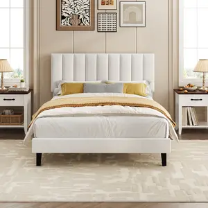 Modern Velvet Upholstered Platform Bed Frame - Adjustable Height Headboard - Sturdy Wooden Slats, No Box Spring Needed, Easy Assembly - Twin/Full Size, Multiple Colors