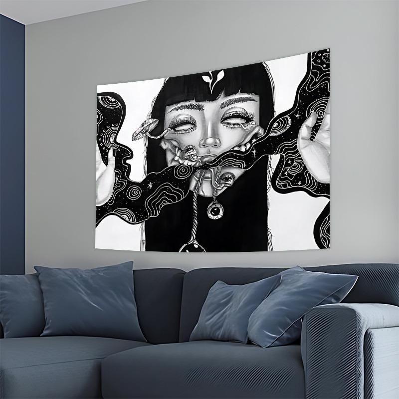 Abstract Horror Art Girl Pattern Tapestry, Creative Design Tapestry, Durable Decorative Tapestry, Wall Hanging Decor for Home Living Room Bedroom, Home Decor, Room Decor