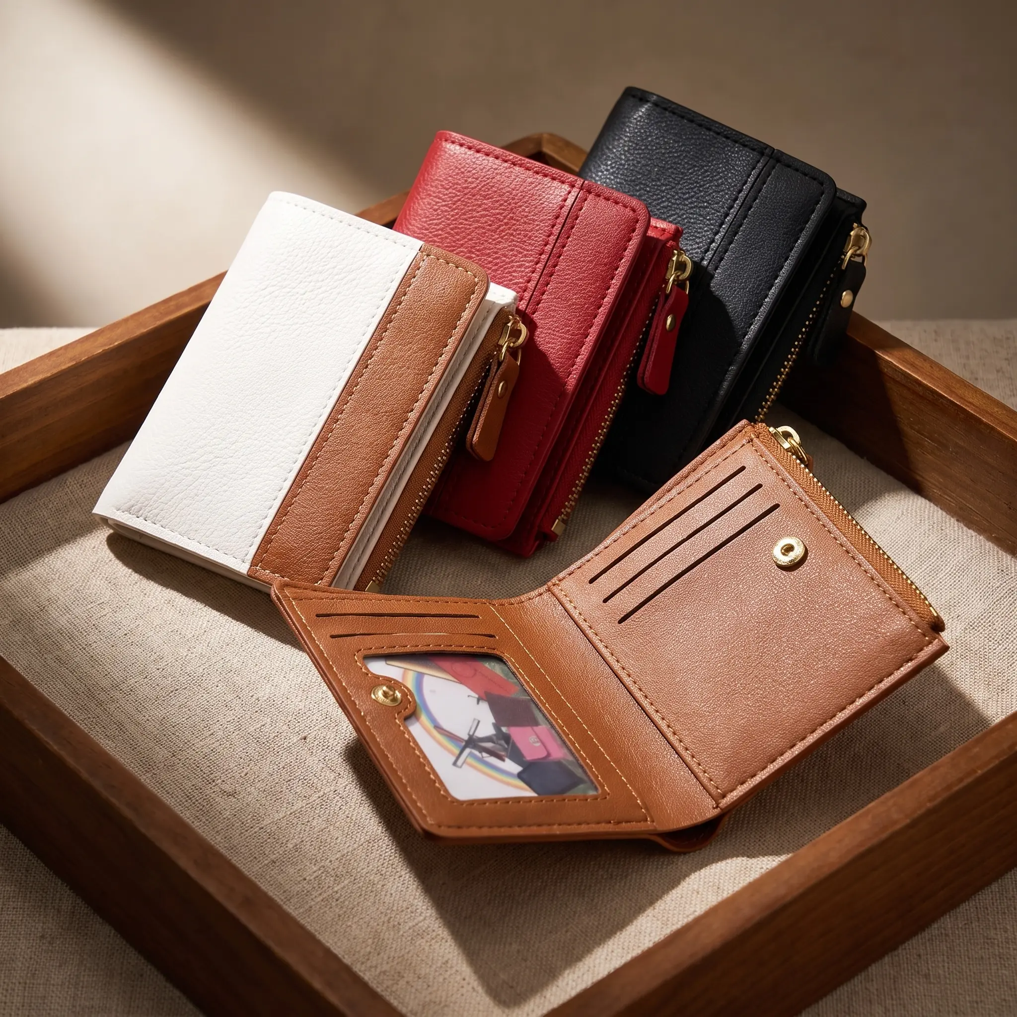 Women's Compact Slim PU Leather Wallet - Wallets for Women, Modern Minimalist Urban Casual Daily Essential with Snap Button, Multi Slots, Zip Closure, Solid Color, Card Holder, Mini Pouch Coin Holder (Black, Red, Brown, White, 2026)
