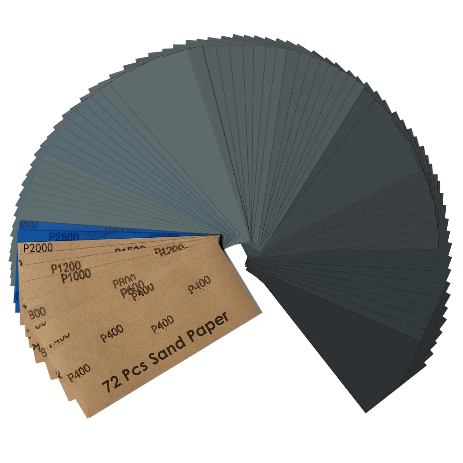 72 count Sand Paper, Wet Dry Sandpaper  Pack,  for  Furniture Metal Finishing and Automotive Polishing, 400/600/800/1000/1200/1500/2000/2500/3000 Grit, 9 x 3.6 Inch