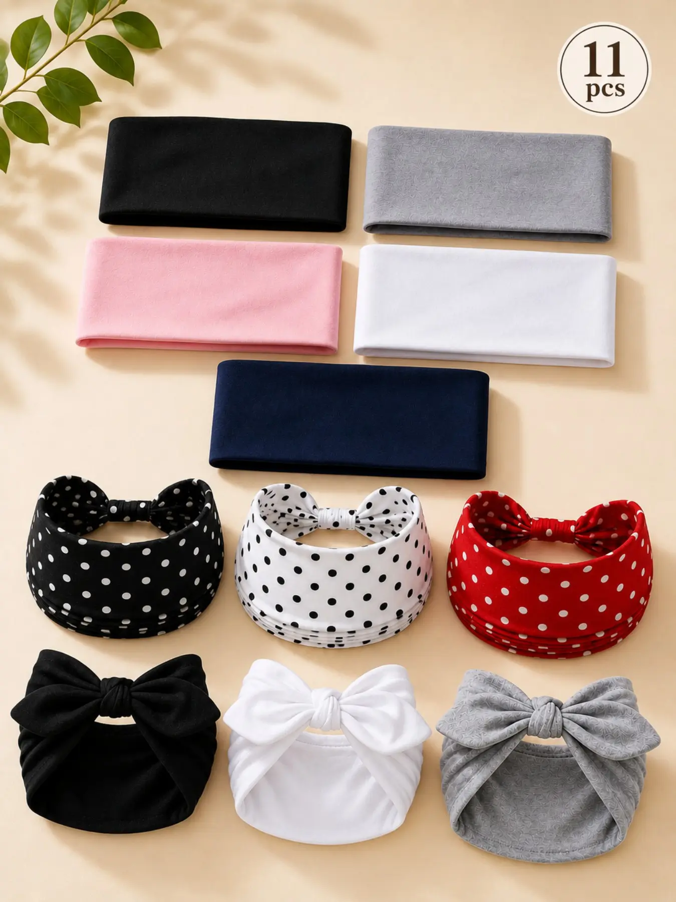 11 Pcs Bow Headbands for Women Girls, Polka Dot Headbands, Solid Wide Hair Bands and Fashion Headbands, Cute Hair Accessories Set for Bun Ponytail Makeup Outfit, Graduation Gift for Her Bridesmaid Gift
