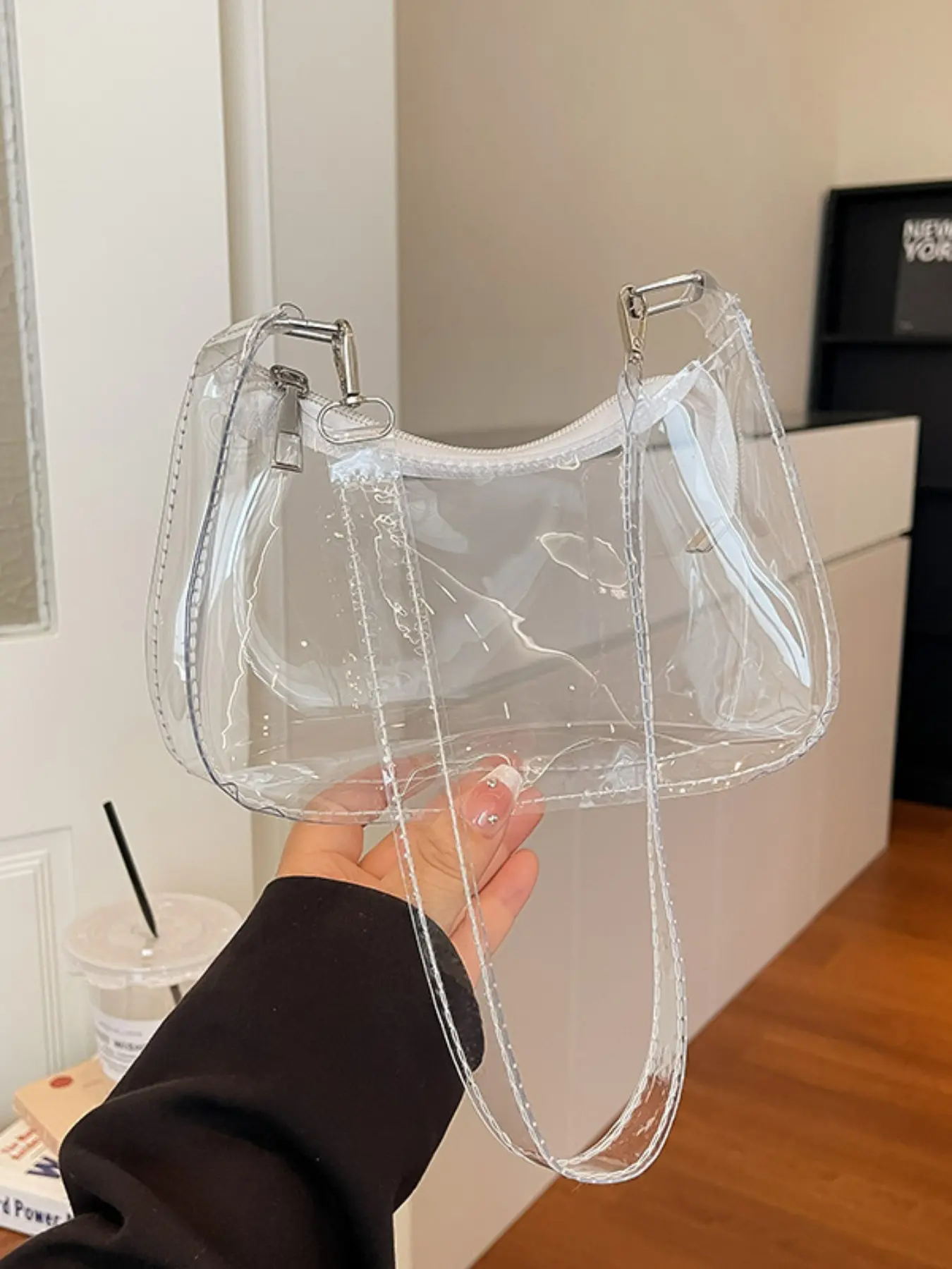 Transparent Shoulder Bag, Simple and Trendy Design, High-End Fashionable Daily Use, Casual Crossbody Bag, Versatile Plain Color Style, Clear Crossbody Bag, Casual Shoulder Purse