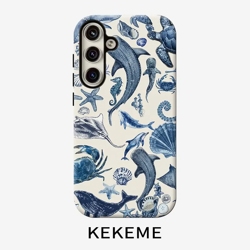 Blue Dolphin Creative Pattern, 2-in-1 Phone Case for iPhone and Samsung Galaxy S26 S25 S24 S23 S22 S21 FE Plus EDGE Ultra, A57 A37 A17 A26 A36 A56 A07 A16 A27 A25 A35 A55 A06 A15 A24 A54 A05 A14 A23 A33 A53 A04 A13, Protective Smartphone Cover