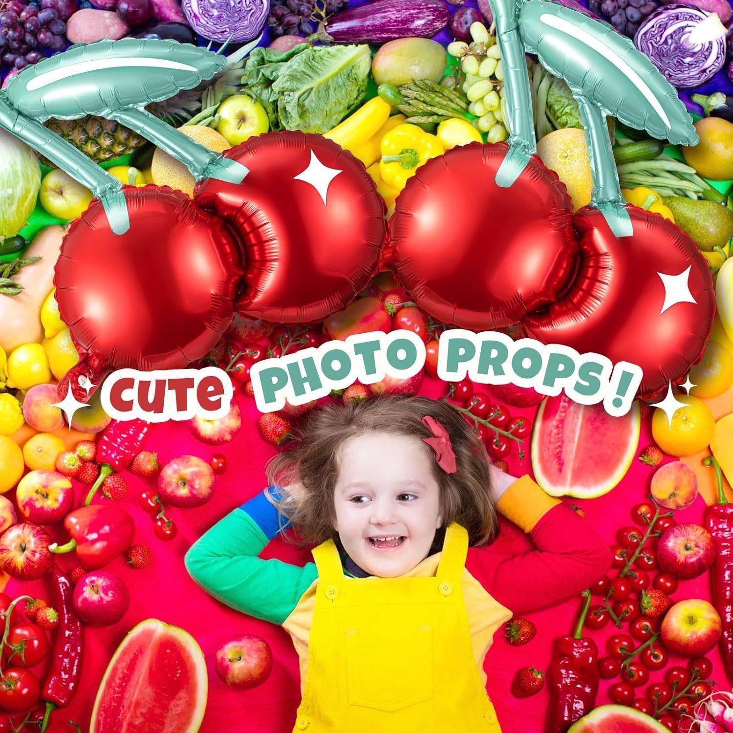 2/4/5/6pcs Cherry Aluminum Film Balloon Fruit Theme Sweet Girl lovely Cherry Birthday Party Valentine Scene Decoration Balloon