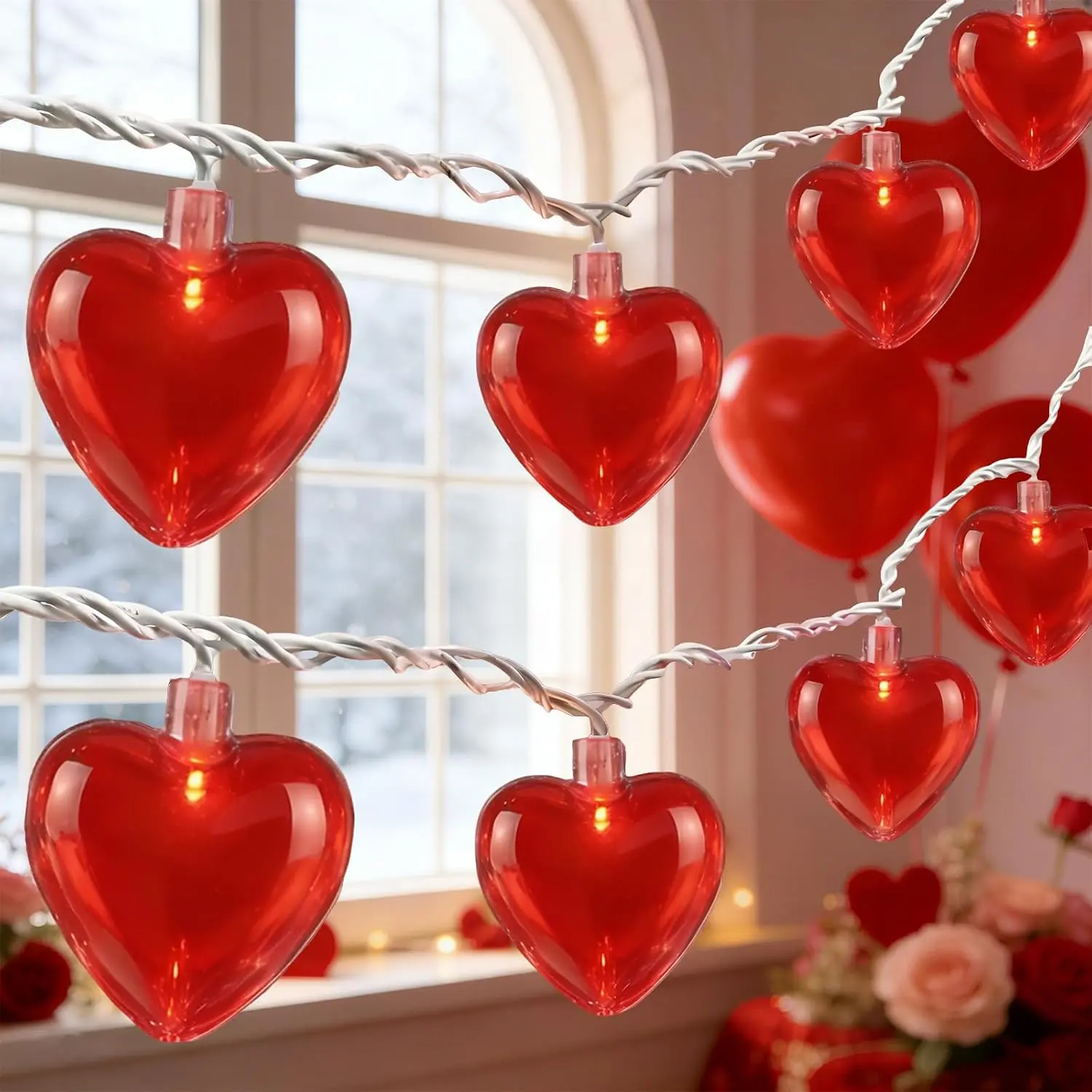 8.5Ft Valentines Day Lights, String Lights with 10 , Connectable Romantic Valentine Lights String for Gifts Party Wedding Christmas Valentine Decor
