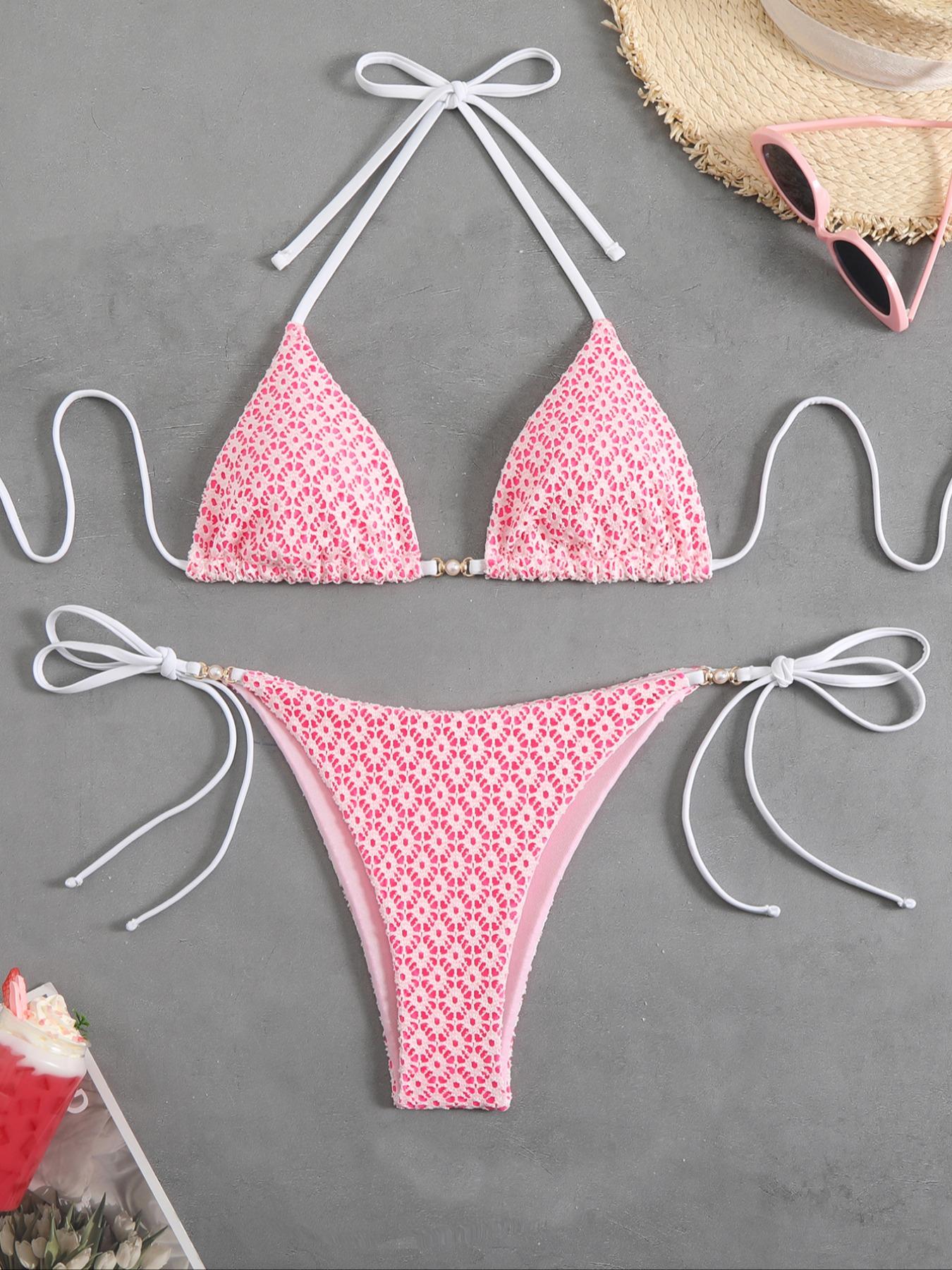 Women's Contrast Lace Bikini Set, Sexy Fashion Chic Swimwear Set for Beach Holiday Vacation, Ladies Swimsuit for All Seasons