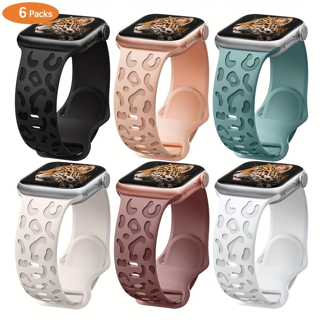 6-Pack Floral Engraved Silicone Apple Watch Bands – Soft Sport Strap 38–49mm (Series 1–11, SE, Ultra / Ultra 2 / Ultra 3), Women