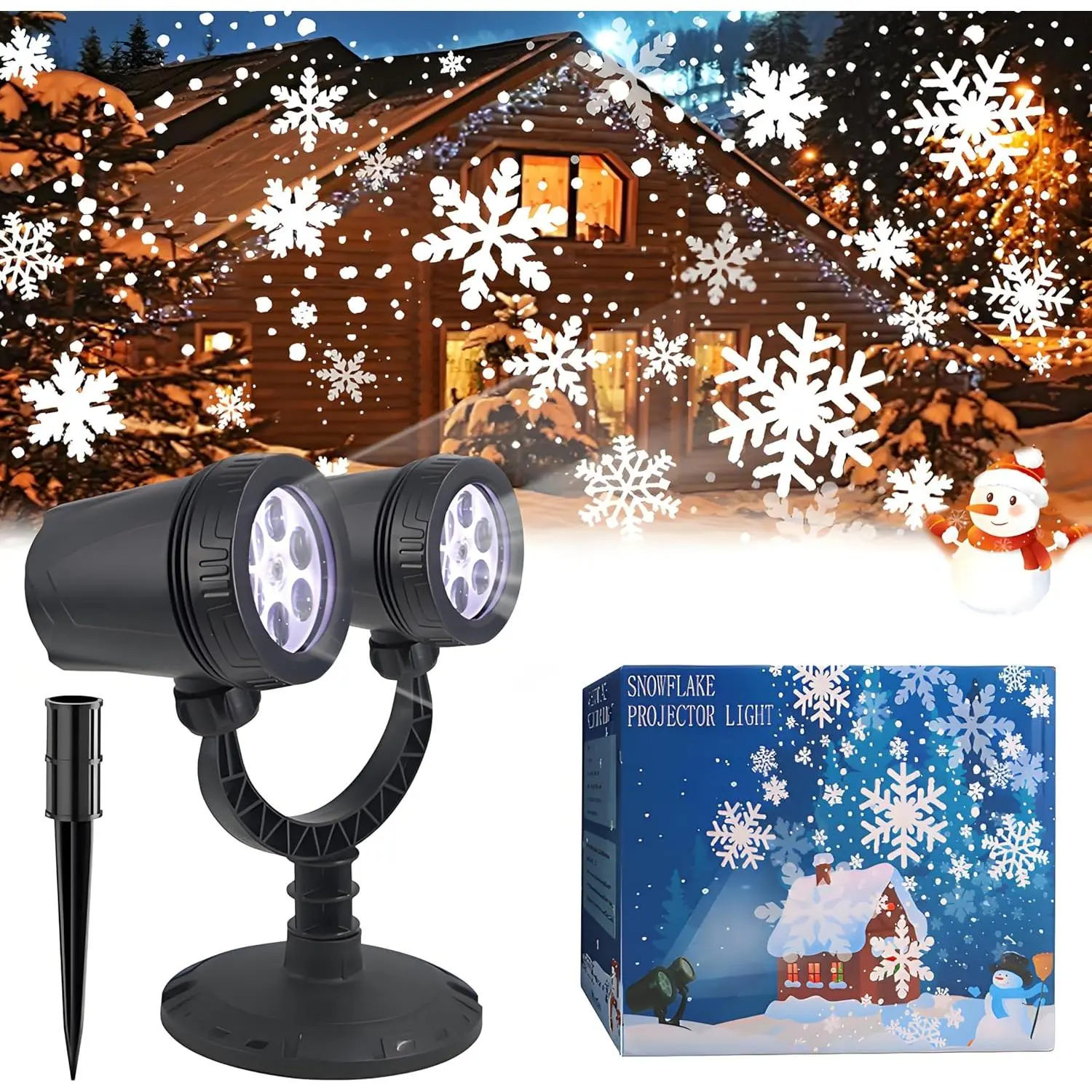 Outdoor Indoor Double Head Snowflake Christmas Projector Lights IP65 Waterproof Adjustable Decor for Patio Wall Window