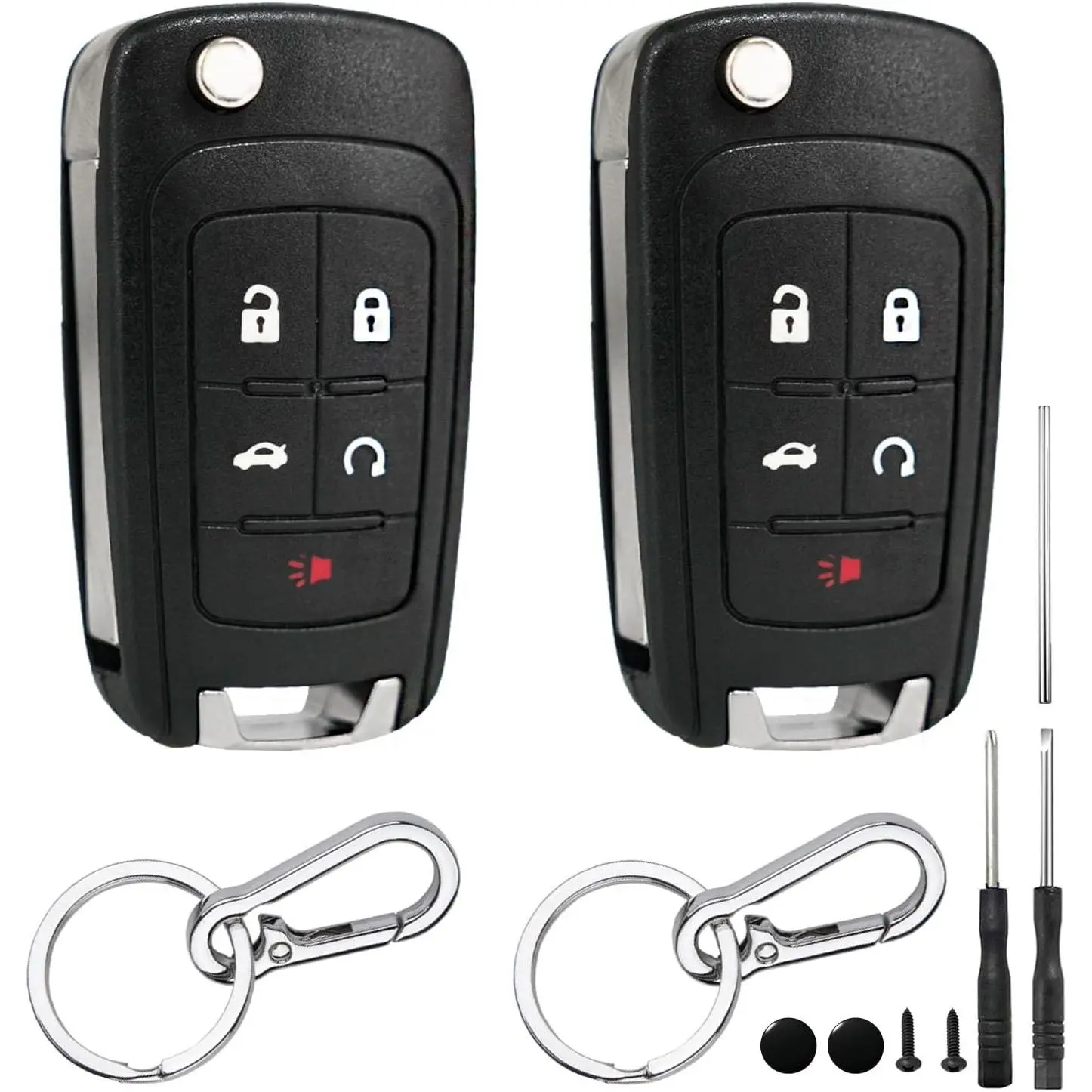 2 Pack 5 Button Key Fob Case for Chevy Cruze Equinox Impala Camaro Malibu Sonic GMC Terrain Buick Lacrosse Regal Verano Encore 2019 2018 2017 2016 2015 2014 2013 2012 2011 2010 Key Shell Replacement