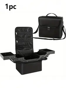 Professional Large Capacity Makeup Box, Portable Cosmetic Organizer, Nylon Material, Shoulder Strap Included, 29x21x27cm