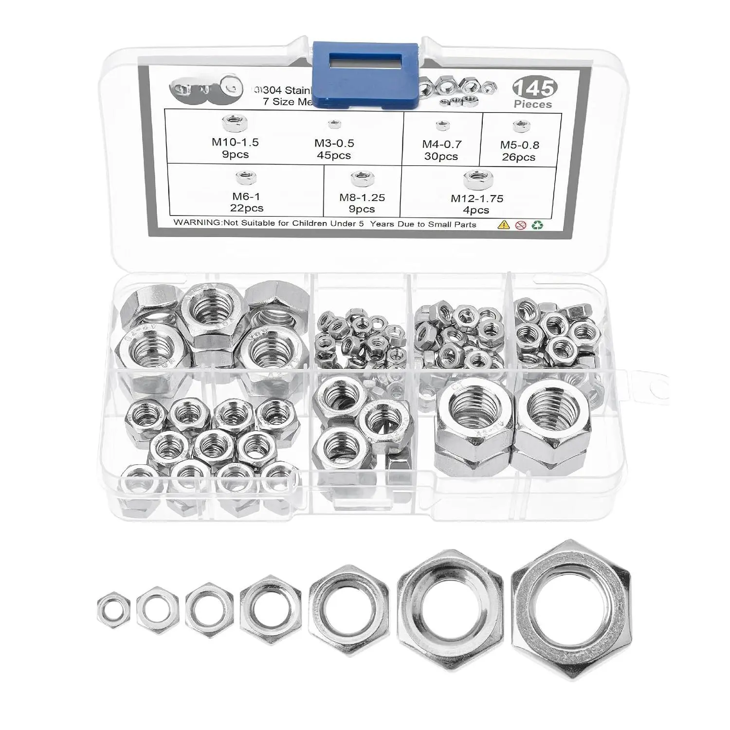 - Metric Hex Nuts  Kit, 145 count, Stainless Steel | Metric Nut  7 Sizes (M3 M4 M5 M6 M8 M10 M12), Hardware Nuts, Metric Nuts, Machine Nuts