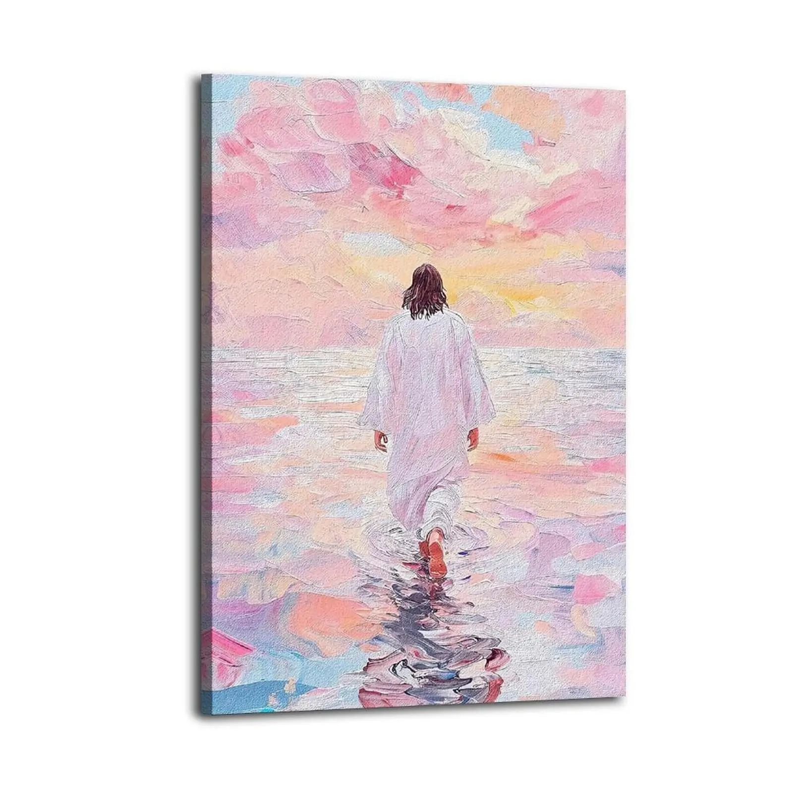 Jesus Walking On Water Pink HomeDecor WallArt LivingRoom Canvas for Bedroom Decor Canvas Poster Aesthetic Office Bathroom Painting Picture Print Modern Family