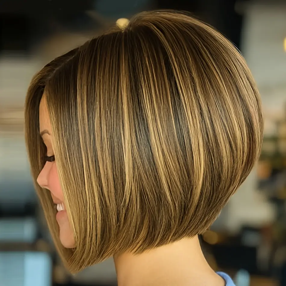 Women's 100% Brazilian Remy Human Hair Lace Front Wig - 13x4 Thin Lace, 150% Density Natural Straight Bob Cut, P4/27 Light Brown to Blonde Ombre Highlights, for Everyday & Major Festivals (Suitable for Light Beige Tones)