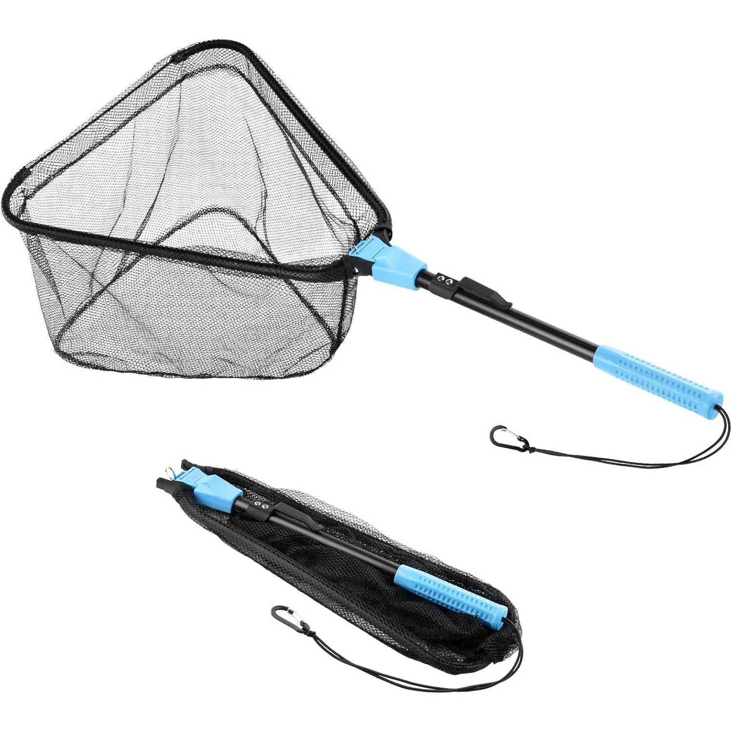 Triangle Fishing Net, Foldable, Lightweight & Strong Landing Net with Non-Slip Elastomer Handle, Built-in Elastic Lanyard and Belt Clip, Fishing Gear - Gift  Men