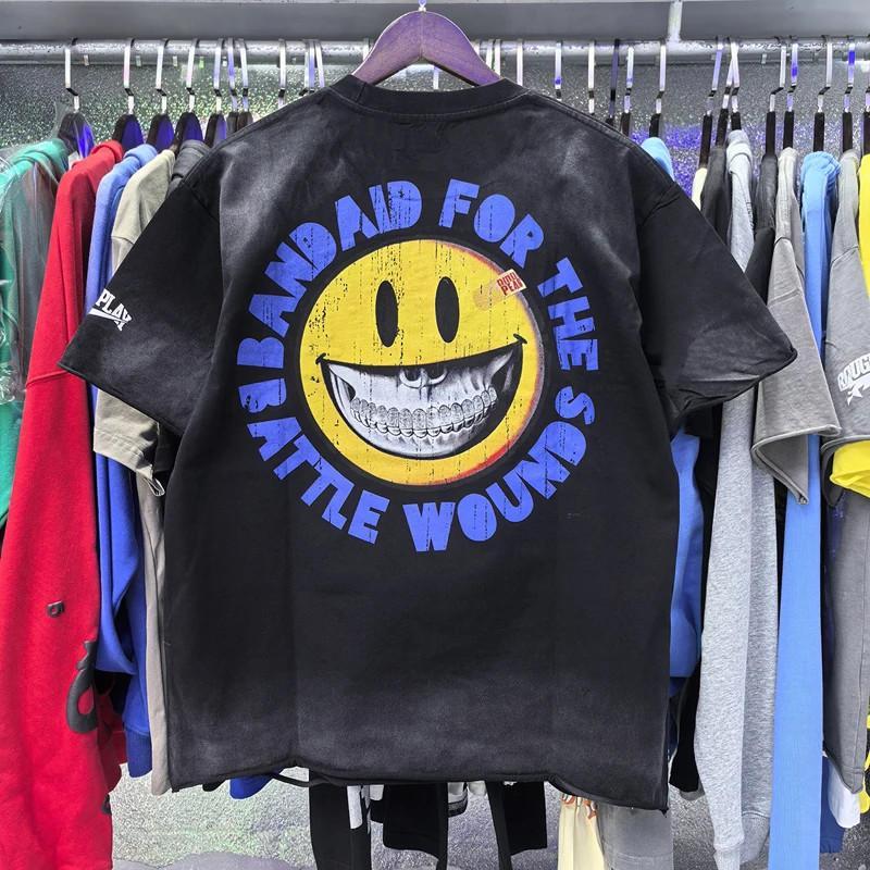 Vintage Washed Roughplay T-Shirt, Heavyweight White Ink Jesus Skull Print, Retro Rockabilly Bling Diamond Patchwork, American Hip Hop Unisex Streetwear Short Sleeve Cotton Tee