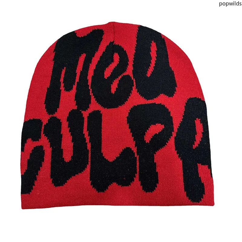 Hot Hip Hop Beanie Hat Warm Letter Jacquard Knitted Cap Winter Fashion Cuffed Skull Hat For Men Women