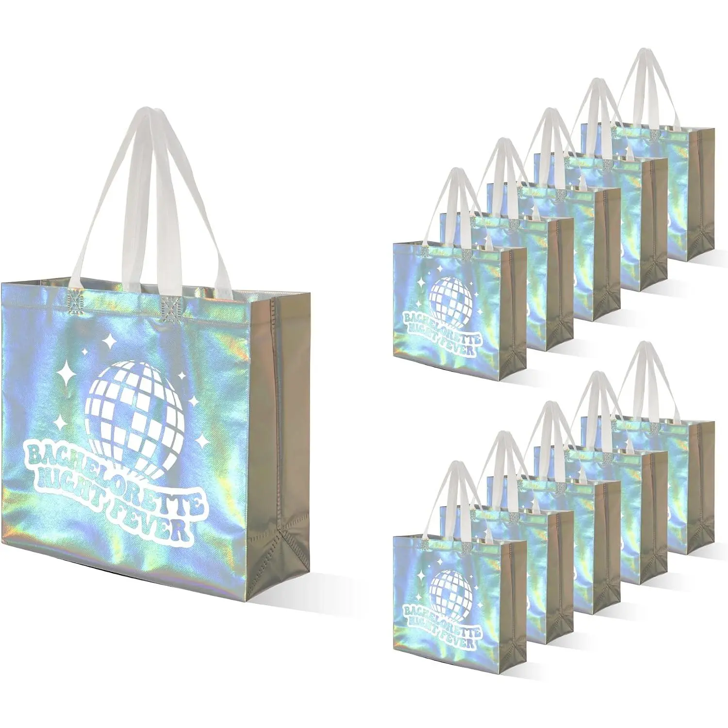 Last Disco Bachelorette  Bags (Set of 12) 70s Bachelorette Party Favors Bags I Bachelorette Night Fever Non-Woven Disco Tote  Bags I Iridescent Bridesmaid Bags