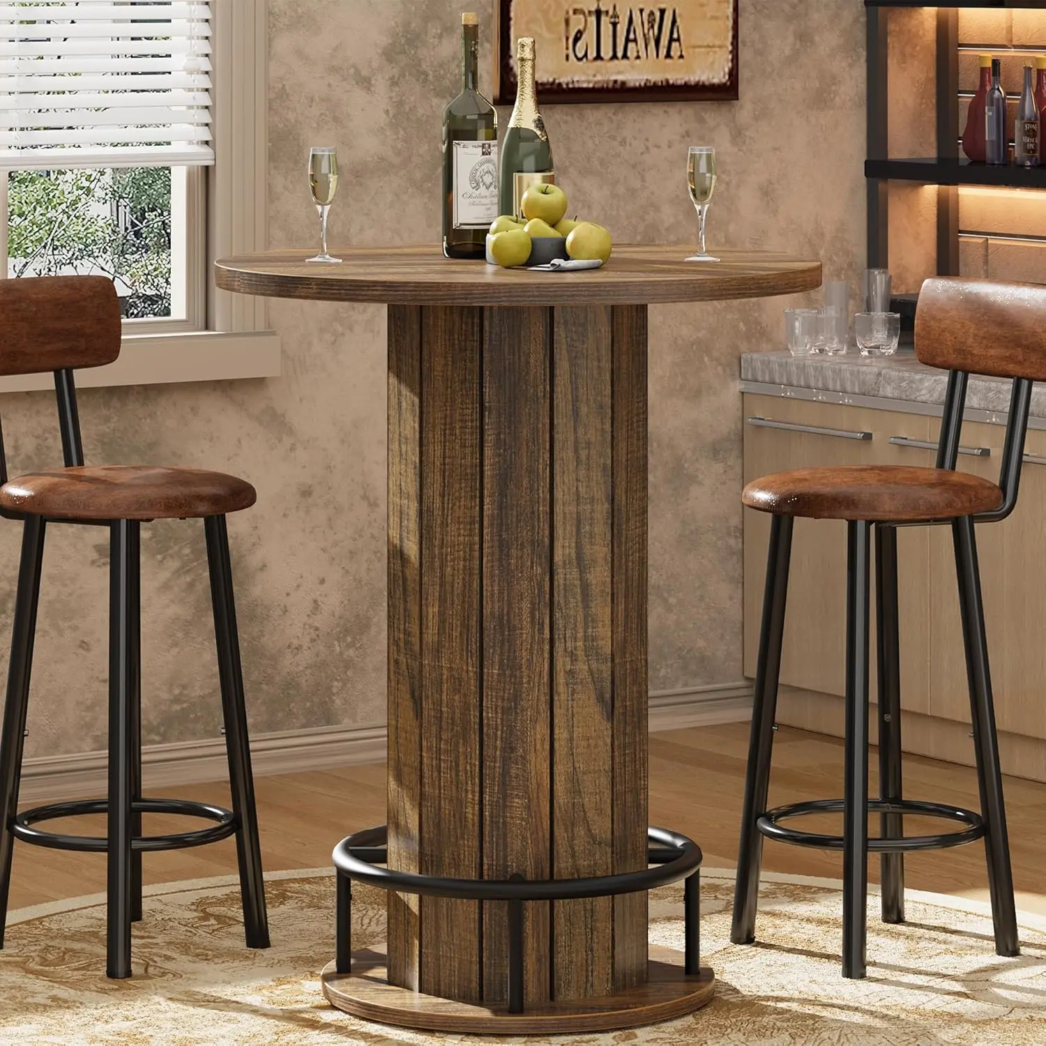 Round Bar Table, 40'' High Bistro Pub Table for Home Bar and Kitchen, Wood Bistro Pub Table, Tall Cocktail Table for Small Spaces (Table Only)
