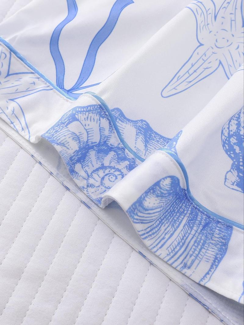 Women's All Over Print Button Front Top & Elastic Waist Shorts Pyjama Two-piece Set, Casual Comfy Short Sleeve Top & Shorts Pj Set, Ladies Sleepwear & Loungewear for All Seasons