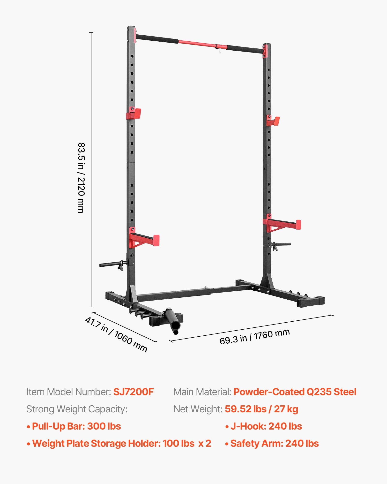 VEVOR Power Cage Rack, Multifunctional Squat Rack for Home Gym, Width-Adjustable Workout Strength Training Equipment with 6 Band Pegs, Landmine Attachment & Safety Bars for Bench Press Squats Pull-Up